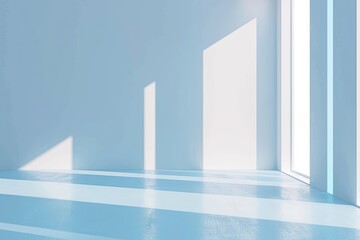 Abstract Empty blue room with soft light and shadows on a white wall