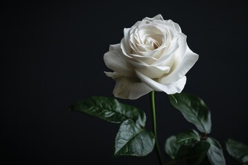 White rose against black backdrop