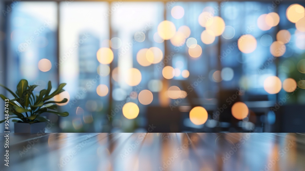 Poster blurred empty open space office. abstract light bokeh at office interior background for design,gener