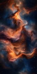 Cosmic nebula with vibrant orange and blue clouds, depicting a deep space scene filled with stars and galactic beauty, background wallpaper 