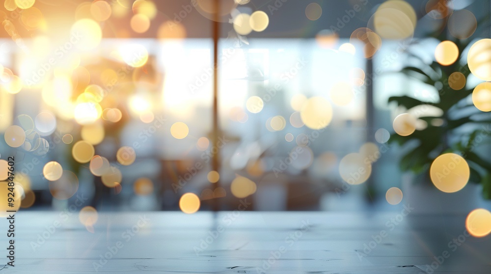 Poster blurred empty open space office. abstract light bokeh at office interior background for design,gener