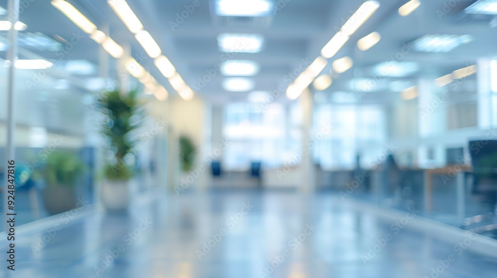 Poster blurred empty open space office. abstract light bokeh at office interior background for design,gener