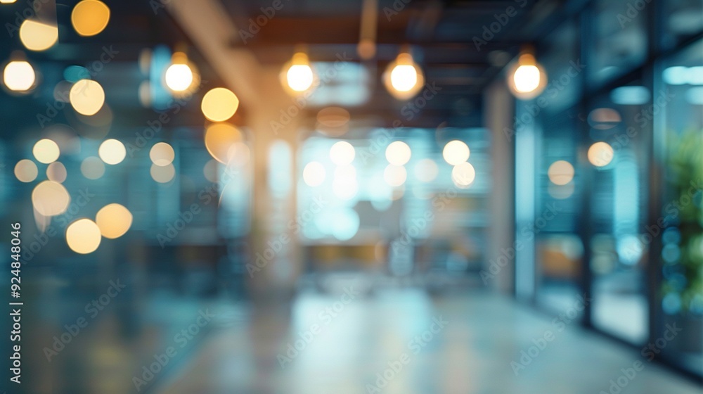 Poster blurred empty open space office. abstract light bokeh at office interior background for design,gener