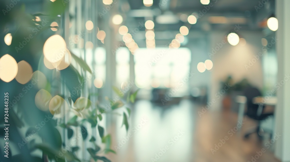 Poster blurred empty open space office. abstract light bokeh at office interior background for design,gener