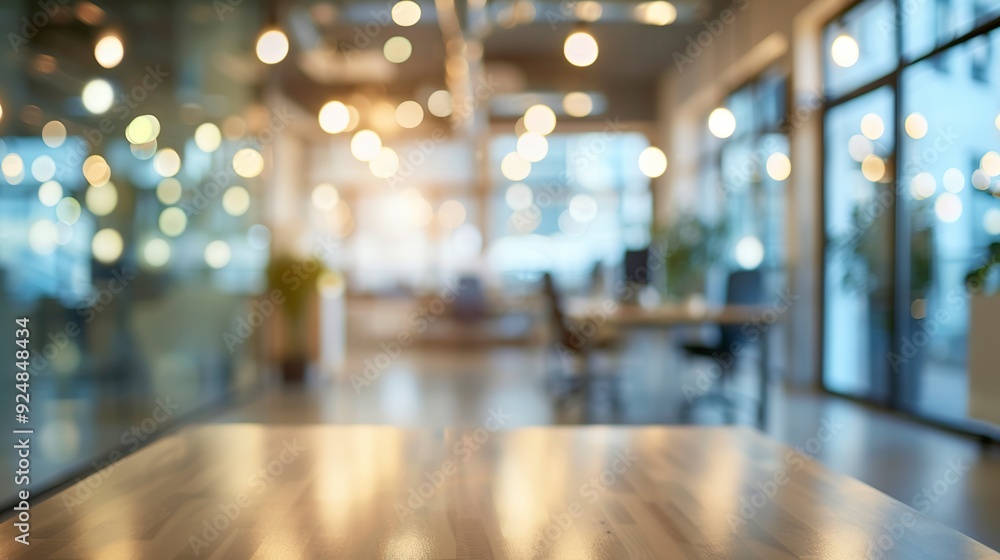 Poster blurred empty open space office. abstract light bokeh at office interior background for design,gener