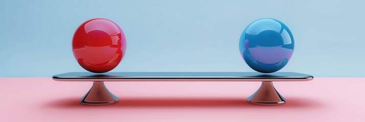 Obraz premium Talking and Listening in Balance: Harmony and Equity Represented by Balanced Balls on a Scale
