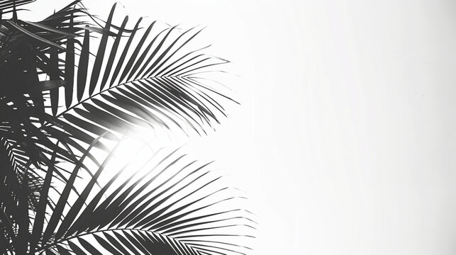 Palm leaves minimalism, balck and white, background