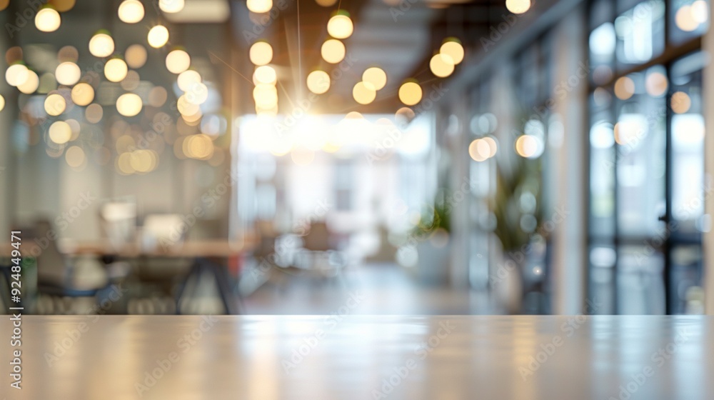 Poster blurred empty open space office. abstract light bokeh at office interior background for design,gener