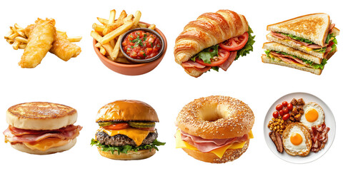 Breakfast png isolated set in 3d transparent using for presentation.