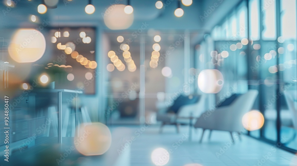 Poster blurred empty open space office. abstract light bokeh at office interior background for design,gener
