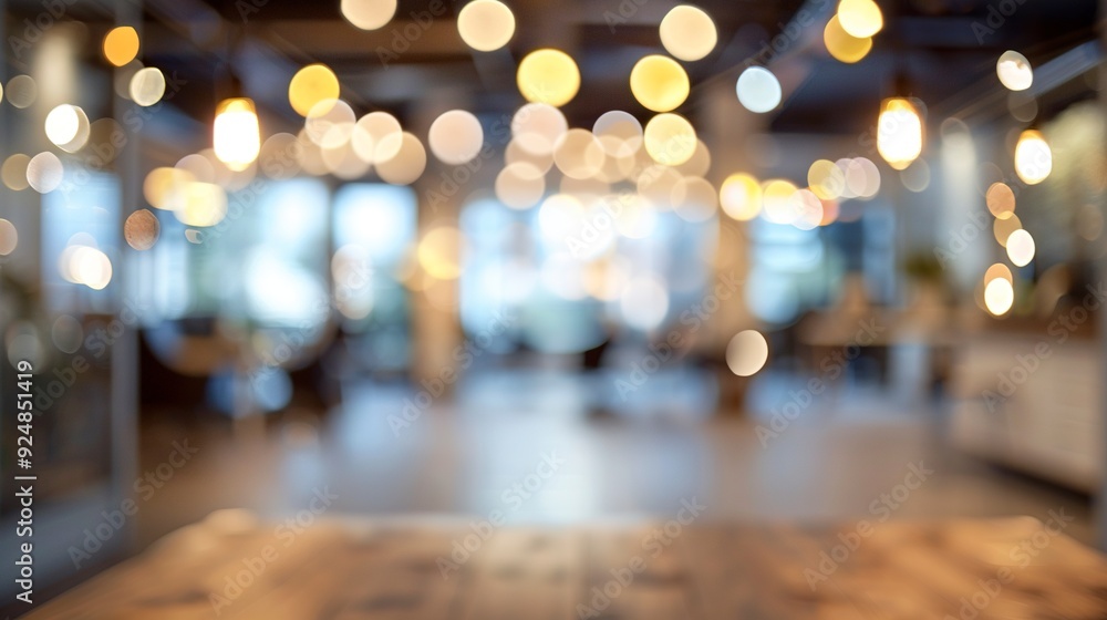 Poster blurred empty open space office. abstract light bokeh at office interior background for design,gener