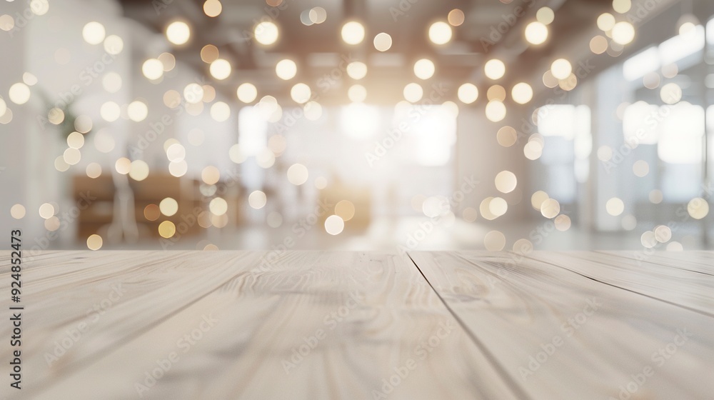 Poster blurred empty open space office. abstract light bokeh at office interior background for design,gener