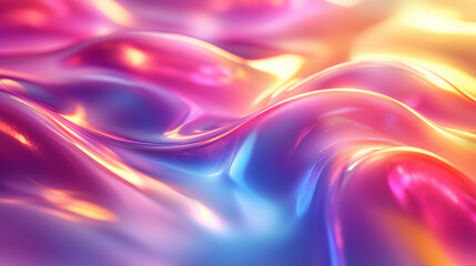 Background with abstract waves. Vibrant holographic chrome gradient. AI generative