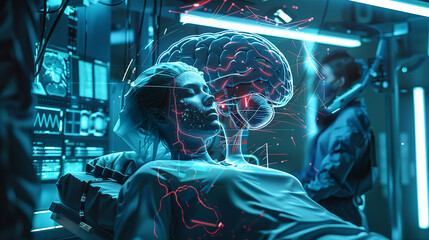 Futuristic Medical Research on Neural Activity in a High-Tech Lab