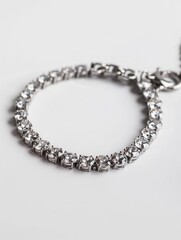 Tennis Bracelet. Diamond Jewellery Isolated on White Background. Expensive Gift Idea