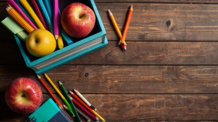 Back to school concept with stationery on wooden background