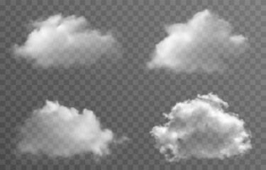 Vector realistic cloud, smoke or fog on isolated transparent background. Cloud png. Cloud, smoke, fog png.