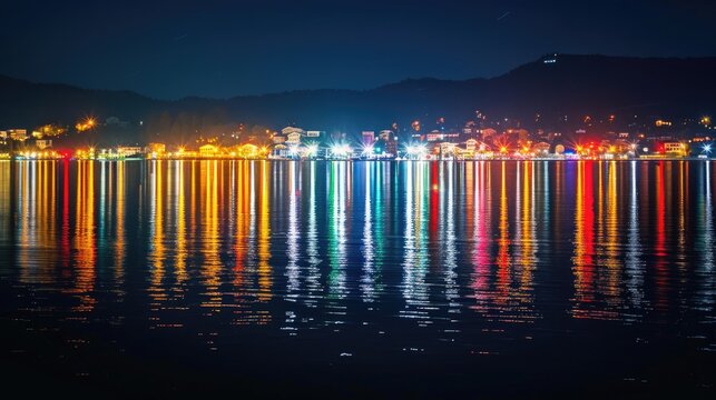 Fototapeta Lights reflecting on the lake