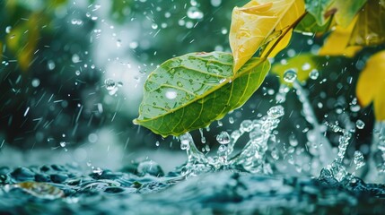 Leaves splashed with water