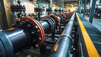 Fototapeta premium A large pipe with a gauge on it. The gauge is showing a reading of 0. The pipe is yellow and blue