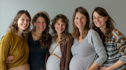 Fototapeta premium Pregnant Women Group Smiling Together - Friendship, Motherhood, and Happiness. Generative ai