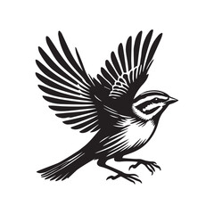 Obraz premium White-throated sparrow silhouette, Sparrow Bird Clipart, White-throated Sparrow wings partially illustration in black and white