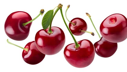  Cherries floating in the air, isolated on white background