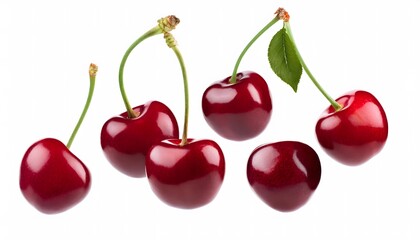  Cherries floating in the air, isolated on white background