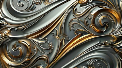 Metallic Silver and Gold Abstract Swirling Pattern Wallpaper