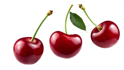  Cherries floating in the air, isolated on white background
