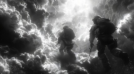 Obraz premium Military Soldiers in Action - Dramatic Battlefield Scene