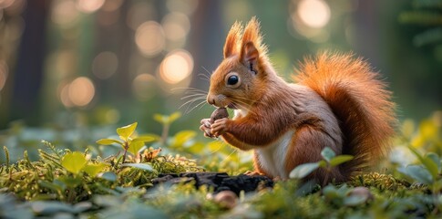 Obraz premium Squirrel Eating a Nut in the Forest
