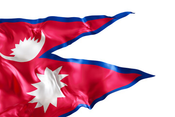 Realistic flag of Nepal with folds, on transparent background. Footer, corner design element. Cut out. Perfect for patriotic themes or national event promotions. 3D render.