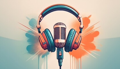 Stylish and artistic modern headphones featuring a sleek design combined with a vintage-inspired retro microphone, blending contemporary aesthetics with classic elements for a unique and eye-catching 