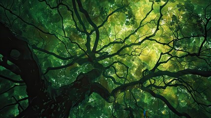 Tree Crown. Amazing Green Tree Crown Showing Crown Shyness Phenomenon