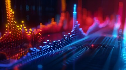 3D indicator of sound speed,  audio waveform signal . Energy of speed and movement of light. Abstract vector futuristic high sound digital technology concept.