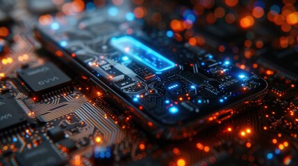 Obraz premium Smartphone on Circuit Board, Futuristic Technology Concept