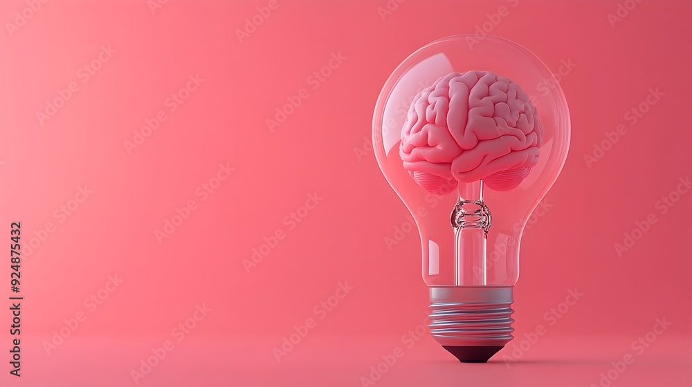 Poster 3d rendered brain in lightbulb - intellectual property concept with copy space