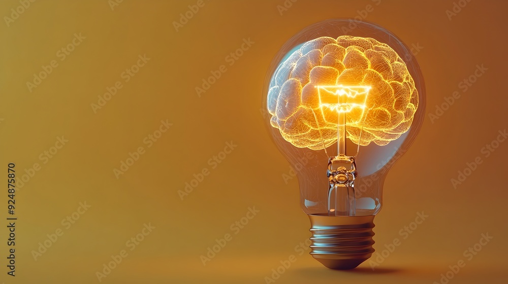 Poster 3d rendered lightbulb and brain combo symbolizing business intelligence