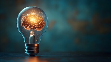 Innovative 3D Brain in Lightbulb Symbolizing Creativity and Intellectual Breakthroughs