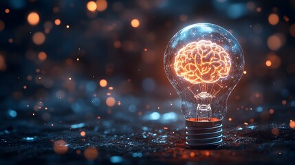 Illuminating Intelligence:A 3D Rendered Lightbulb with a Digital Brain,Symbolizing Technological Business