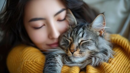 Woman and Cat Napping