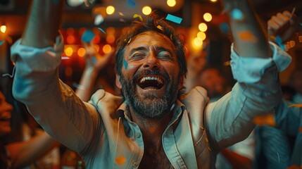 Obraz premium Man Celebrates With Confetti