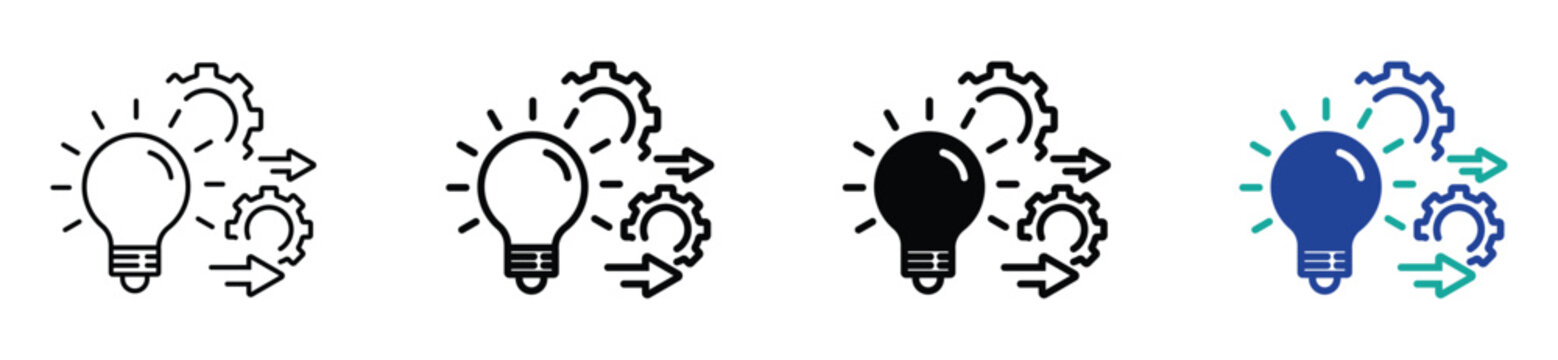 implement idea icon, solution execute develop, configuration cogwheel with light bulb, innovation analysis process, success industry preferences, vector illustration eps10. stock vector. illustration.