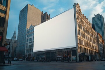 Blank Billboard on City Building with Street View