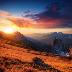 Mountain landscape at sunset