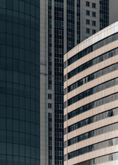 many windows and walls facade of a modern skyscraper without people