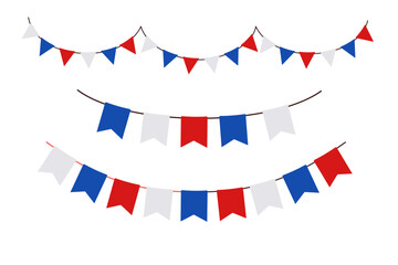 Obraz premium Hanging French garland. Color pennant border isolated on white background. Triangle flags