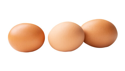 Three fresh brown chicken eggs in stack isolated in png file format