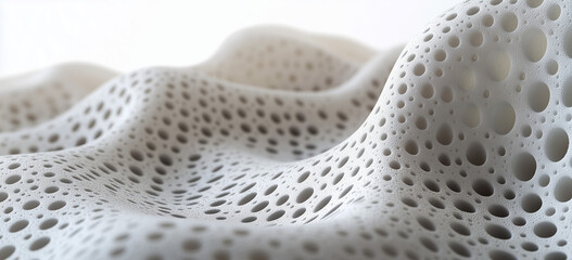 Close-up macro shot of a perforated, wavy surface with a soft, organic texture. Abstract geometric pattern